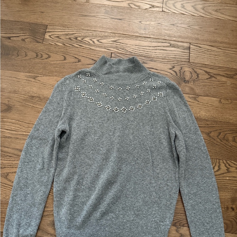 Ann Taylor Gray Turtleneck Sweater with Embellishments